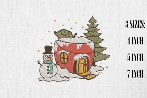 Cute Apple House and Snowman Christmas