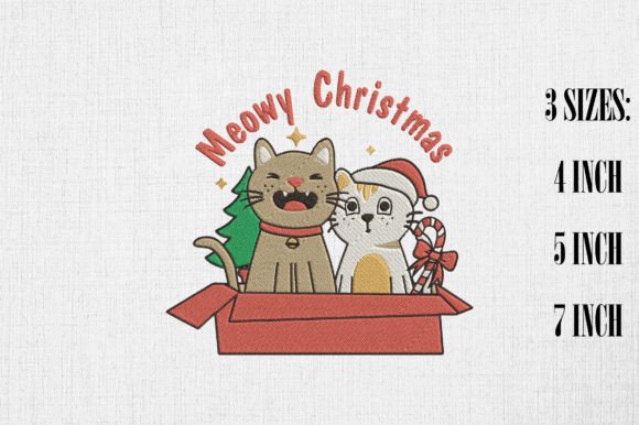 Cute Cats in Gift Box Meowy Christmas